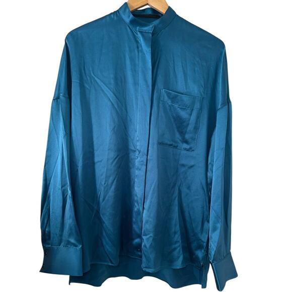 Haider Ackermann Silk Charmeuse Shirt in Turquoise Oversize FR 34 - Picture 7 of 13